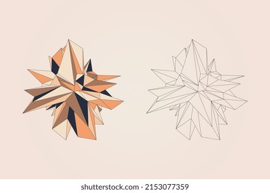 Forma abstracta de contorno geométrico de color plano abstracto vectorial. Objeto decorativo de polos bajo en el estilo de la ciencia y la tecnología