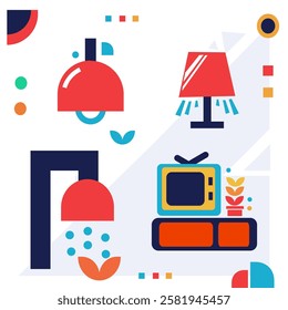 Vector Abstract Flat design colorful retro geometric shape illustration. Design Element