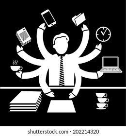 vector abstract flat design worcaholism business icon white separated on black background