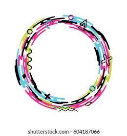 Vector abstract flat dynamic frame made of rounded shapes and geometric elements. Creative composition