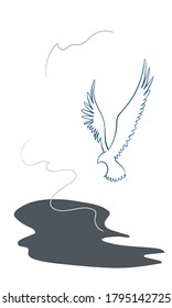 Vector abstract flat illustration with eagle silhouette. Gray and blue and white picture. Cool background design for posters.