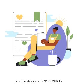 Ilustración plana abstracta del vector. Las psicólogas se sientan a leer un libro.