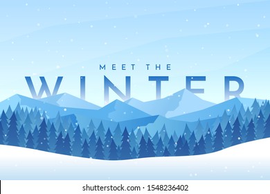 Vector abstract flat winter landscape. Minimalistic winter scene. Website template. Cartoon design. 