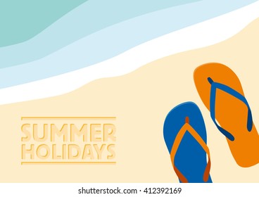 Vector abstract flip flops on the beach, summer concept