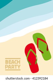 Vector abstract flip flops on the beach, summer concept
