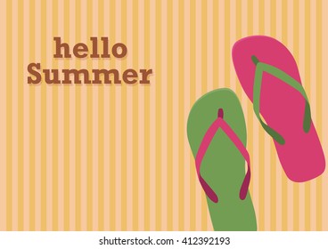 Vector abstract flip flops on the beach, summer concept