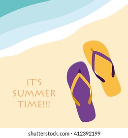 Vector abstract flip flops on the beach, summer concept