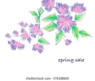 Vector abstract floral background. Invitation or greeting card with flowers blossom hand drawn. 