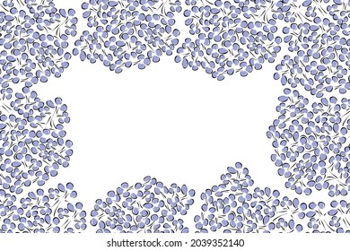 Vector. Abstract floral background in minimalistic linear style in pastel colors. Copy space for text. Frame made of hand-drawn lilac branches. Design of advertising and typographic products.