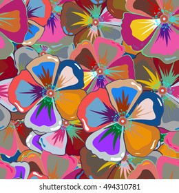 Vector abstract floral background. Multicolor seamless flower pattern.