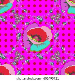 Vector abstract floral background. Seamless pattern with many small green and blue flowers. Seamless floral pattern.