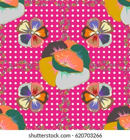 Vector abstract floral background. Seamless pattern with many small pink and green flowers. Seamless floral pattern.