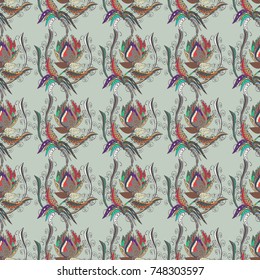  Vector abstract floral background. Seamless pattern with many small blue flowers.