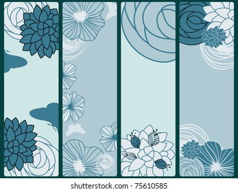  vector abstract floral banners with flowers and butterflies,  place for your text