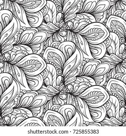 Vector abstract floral black and white seamless pattern
