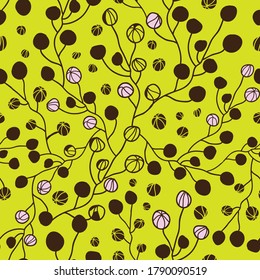 Vector abstract floral buds lime green seamless pattern background. Great as wallpaper, packaging and textile projects.