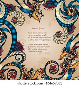 Vector abstract floral decorative background. Template frame design for card with place for your text.