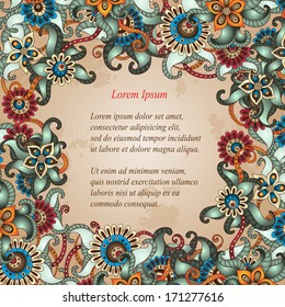 Vector abstract floral decorative background. Template frame design for card with place for your text.