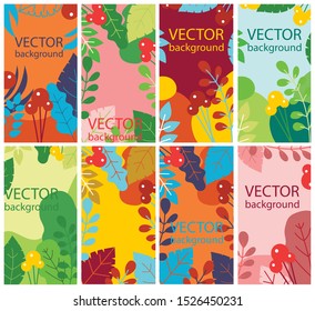 Vector abstract floral eco herbal background set with season leaves and flowers for banners, posters, cover design templates and wallpapers in flat design