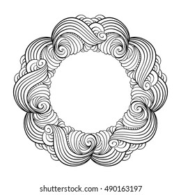 Vector abstract floral elements black and white frame. 
