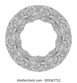 Vector abstract floral elements black and white frame. 