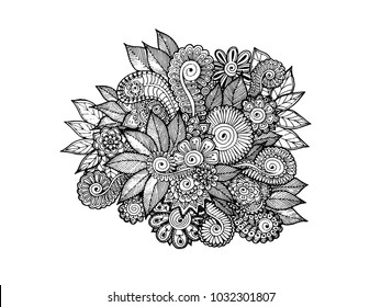 Vector abstract floral elements in indian mehndi style. Abstract floral vector illustration. Design element. Pattern. Flower.