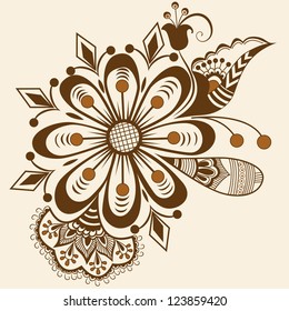 Vector abstract floral elements in indian mehndi style. Abstract floral vector illustration. Design element.