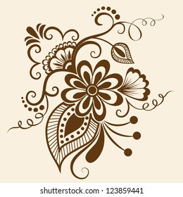 Vector abstract floral elements in indian mehndi style. Abstract floral vector illustration. Design element.