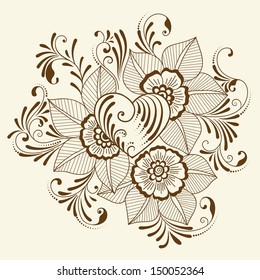 Vector abstract floral elements in indian mehndi style. Abstract henna floral vector illustration. Design element.