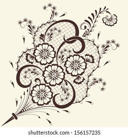 Vector abstract floral elements in indian mehndi style. Abstract henna floral vector illustration. Design element.