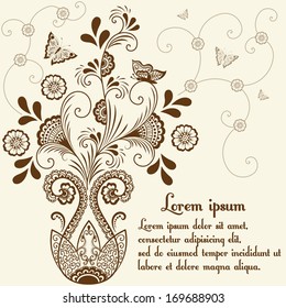 Vector abstract floral elements in indian mehndi style. Abstract henna floral vector illustration. Design element.