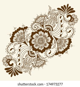 Vector abstract floral elements in indian mehndi style. Abstract henna floral vector illustration. Design element.