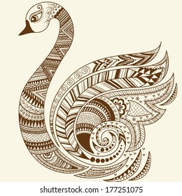 Vector abstract floral elements in Indian mehndi style. Abstract swan henna floral vector illustration. Design element.