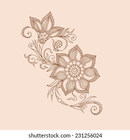 Vector abstract floral elements in indian mehendy style. Abstract henna floral vector illustration. Design element.