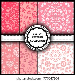 Vector abstract floral elements pastel pink seamless pattern set
