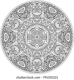 Vector abstract floral ethnic hand drawn line art mandala