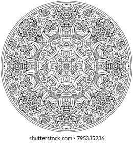Vector abstract floral ethnic hand drawn line art mandala