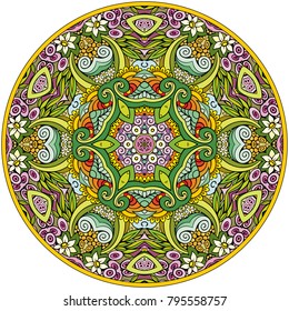Vector abstract floral ethnic hand drawn mandala