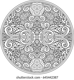 Vector abstract floral ethnic outline hand drawn mandala