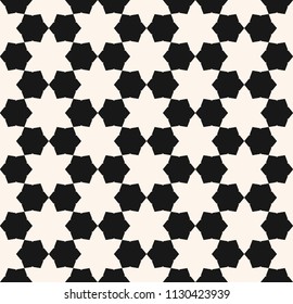 Vector abstract floral geometric seamless pattern. Black and white ornamental texture, small flower shapes, hexagons, grid, repeat tiles. Monochrome ornament. Elegant background, tileable design