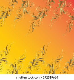 vector abstract floral golden pattern on yellow and orange gradient background