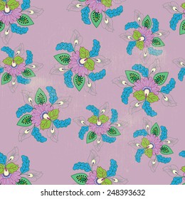 vector abstract floral hand-drawn pattern on the purple background