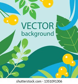 Vector abstract floral herbal background set with spring or summer leaves and flowers for banners, posters, cover design templates and wallpapers in flat design