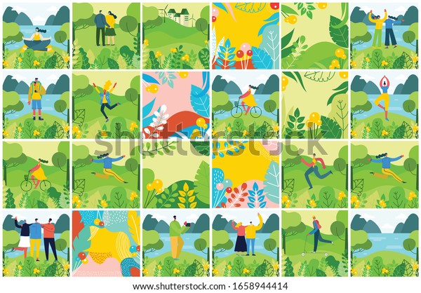 Vector abstract floral herbal backgrounds\
with spring or summer leaves and flowers for banners, posters,\
cover design templates and wallpapers in flat\
design
