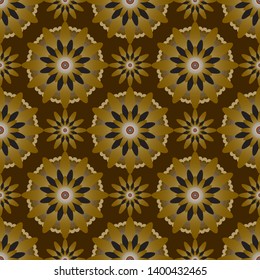 Vector abstract floral ornament seamless pattern. Abstract circle fowers in brown colors. Floral ornament for printing on paper, wallpaper, covers, textiles, fabrics, for decoration, decoupage