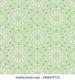Vector abstract floral ornament seamless pattern. Abstract circle fowers in light green colors. Floral ornament for printing on paper, wallpaper, covers, textiles, fabrics, for decoration, decoupage