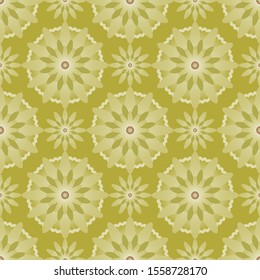 Vector abstract floral ornament seamless pattern. Abstract circle fowers in green colors. Floral ornament for printing on paper, wallpaper, covers, textiles, fabrics, for decoration, decoupage