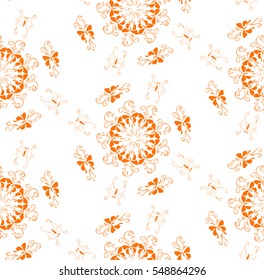 vector abstract floral pattern with butterflies,orange