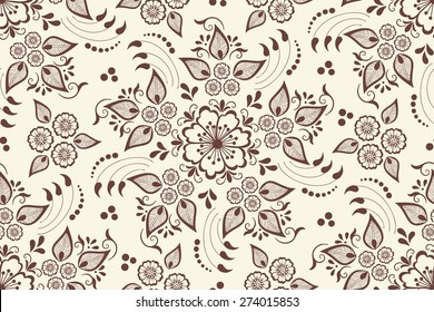 Vector abstract floral pattern element in Indian mehndi style. Abstract henna floral vector seamless pattern. Design element.