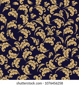 Patrón floral abstracto de Vector. Patrón con hojas. Fondos de pantalla para su diseño. Patrón real con adorno floral. Fondo de pantalla sin costuras con un patrón de damasco. Ilustración vectorial. 
